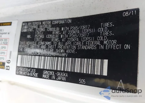 2011 Toyota 4Runner Limited V6/Sr5 V6 from USA, damaged, VIN JTEZU5JR3B5030293